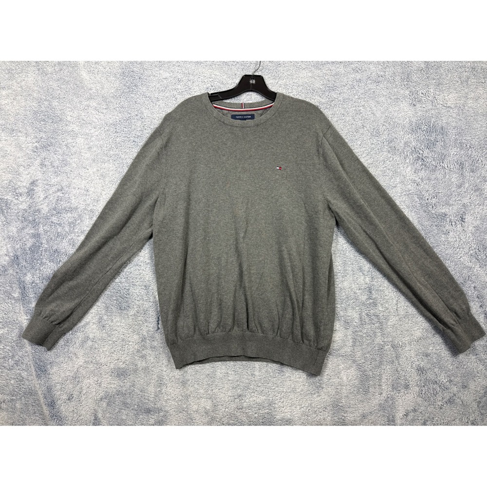 Tommy Hilfiger Mens Large Gray Cotton Crewneck Sweater Logo Pullover